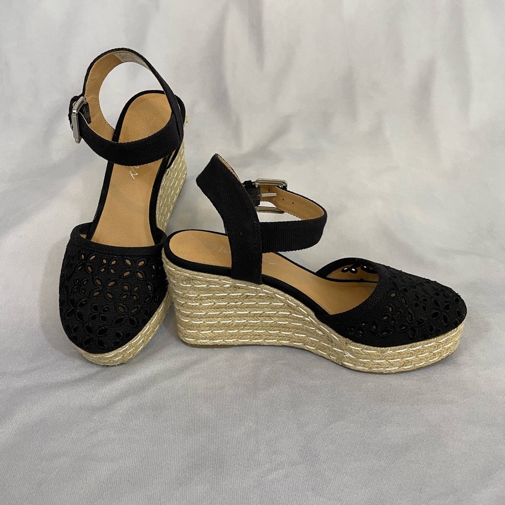Skechers Black Espadrille Wedge Sandals